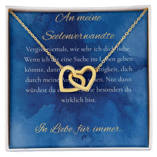 "An meine Seelenverwandte" - Ineinandergreifende Herzen Halskette (14k Weißgold veredelt)