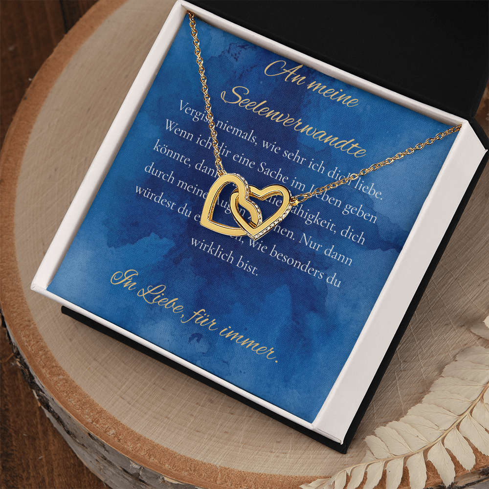 "An meine Seelenverwandte" - Ineinandergreifende Herzen Halskette (14k Weißgold veredelt)