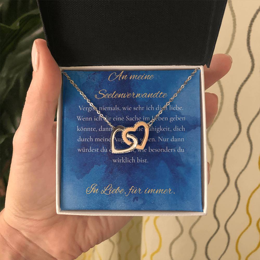 "An meine Seelenverwandte" - Ineinandergreifende Herzen Halskette (14k Weißgold veredelt)