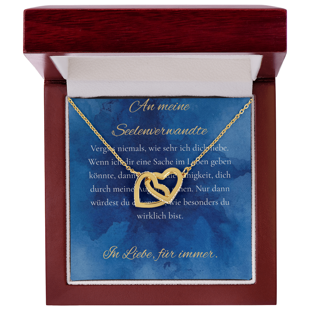 "An meine Seelenverwandte" - Ineinandergreifende Herzen Halskette (14k Weißgold veredelt)