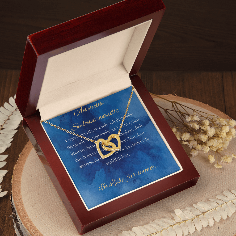 "An meine Seelenverwandte" - Ineinandergreifende Herzen Halskette (14k Weißgold veredelt)