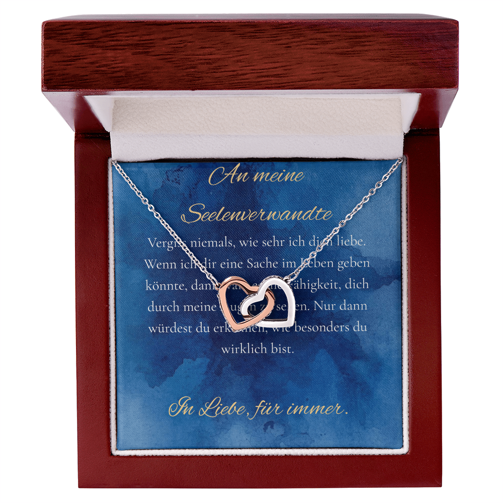 "An meine Seelenverwandte" - Ineinandergreifende Herzen Halskette (14k Weißgold veredelt)