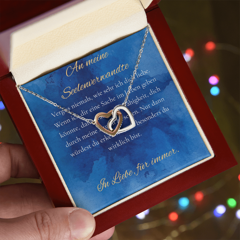 "An meine Seelenverwandte" - Ineinandergreifende Herzen Halskette (14k Weißgold veredelt)